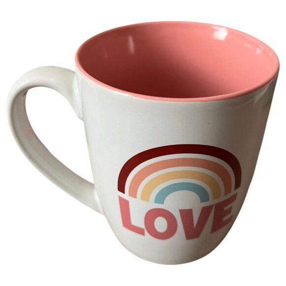 Retro LOVE Rainbow Mug Ceramic Pink Interior Coffee Cup Mug Valentine’s Day 12oz - Picture 2 of 8